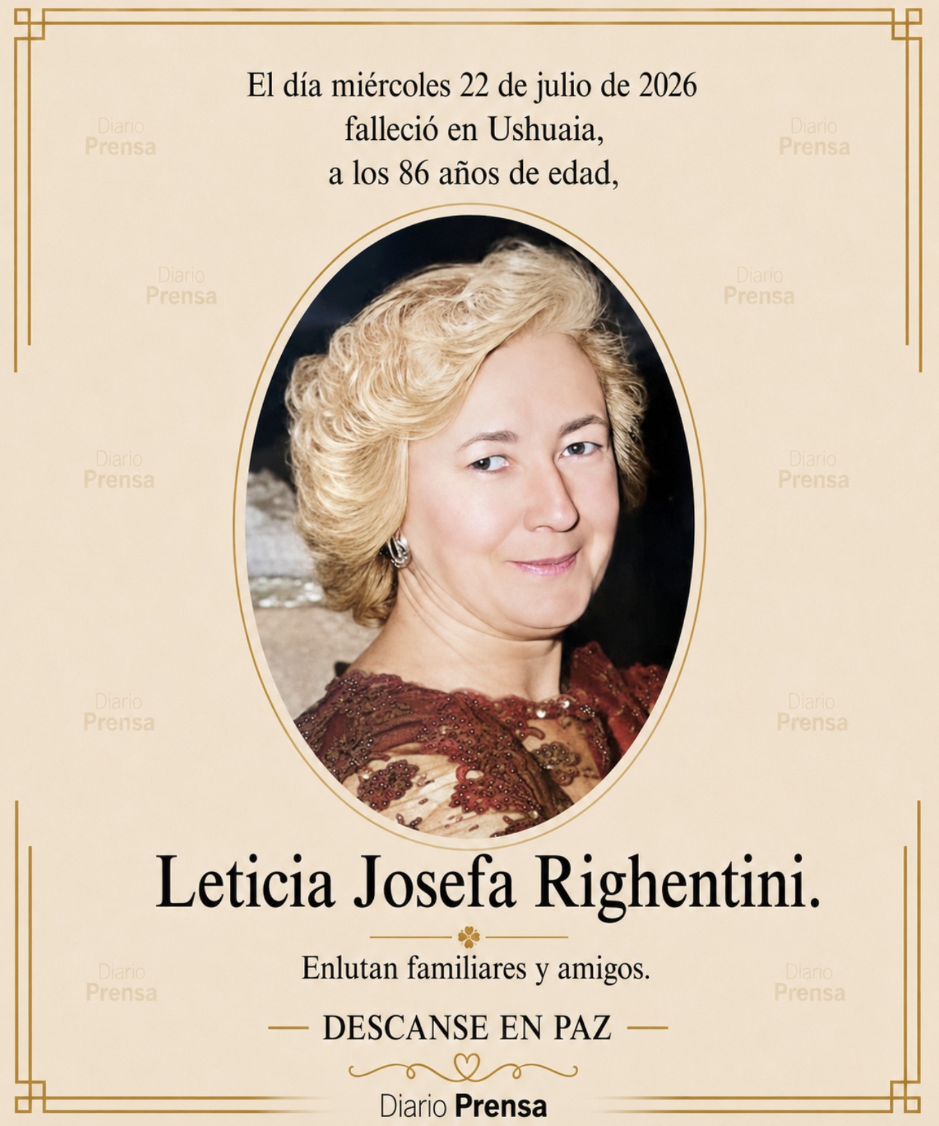 Fallecimiento | Leticia Josefa Righentini